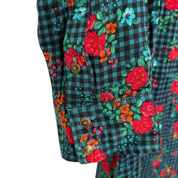 NWT Matilda Jane Fa La La Button Down Shirt Dress Green Red Floral Size Medium - Picture 3 of 11